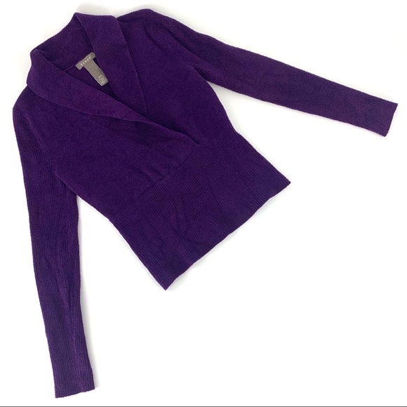 Kenar Purple Plush Knit Shawl Collar Fitted Waist Sweater, Medium - Picture 12 of 16